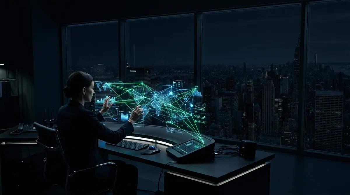 Abstrakcyjna scena analityki ubezpieczeniowej w kolorystyce projektu